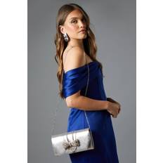 Silver Clutches Coast Dream Satin Large Diamante Bow Clutch Bag - Silver