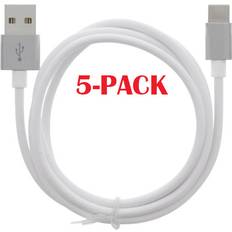 5-Pack USB-A USB-C 2.4A Cable 1m Vit