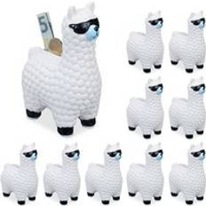 White Piggy Banks Relaxdays Set of 10 Lama Sunglasses Savings Banks