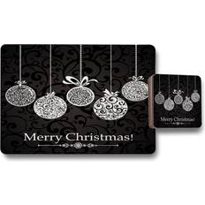 Black Coasters Vintage Christmas Balls Dining Placemat Set Black Coaster