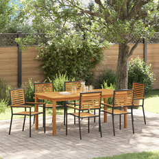 Red Patio Dining Sets vidaXL 7 Piece Garden Black Poly Rattan Acacia Patio Dining Set, 1 Table incl. 2 Chairs