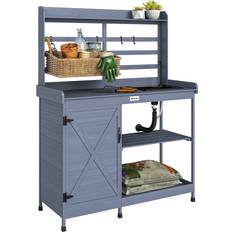 Potting Benches OutSunny Outdoor Wooden Potting Bench Table with Storage Cabinet