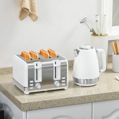 White Kettles Homcom 1.7L 3000W Quick Boil Kettle and 4 Slice Toaster Set