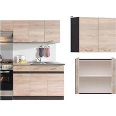 Kitchen Wall Unit 800mm Cabinet 2 Door Light Oak Effect - Dark Brown
