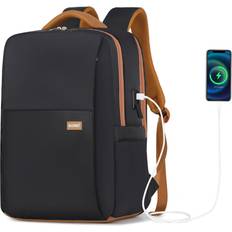 18L Laptop Backpack With USB Charging And A Pouch Set - Black Brown