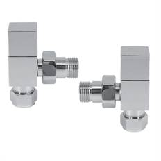 Heated Towel Rails NRG Modern Square Towel Rail Angled Chrome Radiator Valves 15 mm Pair
