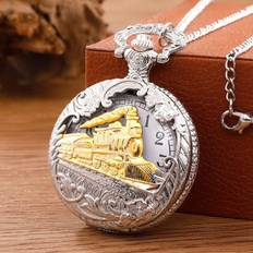 Silver Pocket Watches Steam Train Design Pocket Watch Chain Necklace