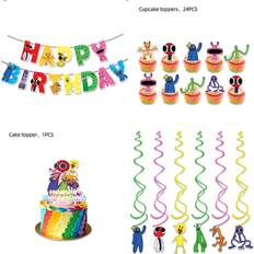 Friends Rainbow Roblox Birthday Party Cake Card 4pcs