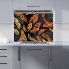 Splash Guards Warren Reed Orange Feather Leaves Glass Kitchen Splashback 65 x 90 cm Splash Guard