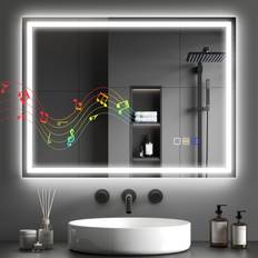 Bathroom Mirrors Homcom 600 x 800 mm Bathroom Mirror with Bluetooth Lights Demister Pad