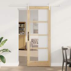 Vit Skjutdörrar vidaXL Med Beslagssats Orkdal Massivt Trä Och Glas Skjutdörr (x)