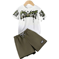 Shein Tween Boys' Letter Graphic Print Short Sleeve T-Shirt And Shorts Set