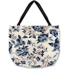 Fabric Tote Bags Blue Flower Illustrations Tote Bat - Natural