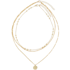Copper Necklaces Shein 2pcs Layered Round Pendant Beaded Necklace For Women, Golden Color (Random Bead Quantity)