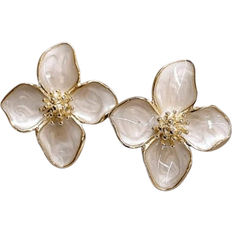 Shein 1pair Colorful Oil Drip Four Petal Flower Design Stud Earrings For Women, Suitable For Daily Wear, Simple And Versatile, Sweet Vacation Gift Valentines,Mom,Mother,Mother's Day,Gift