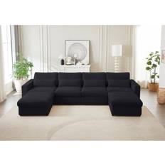 Mercer41 Gracia Black Sofa 144.5" 4 Seater