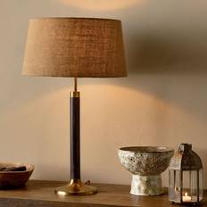 Nkuku Digha Mango Wood Dark Stain Antique Brass Table Lamp