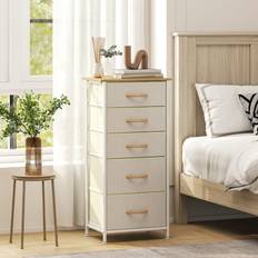 Homcom Fabric Drawers 5 Dresser Beige Chest of Drawer