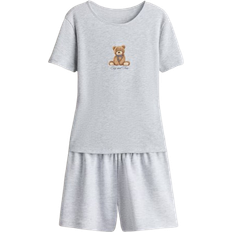 H&M H&M Pyjamas with Motif Print - Light Grey Mottled/Teddy Bear (1277393002)