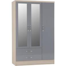 Shelves Wardrobes SECONIQUE Nevada Grey Gloss/Light Oak Effect Veneer Wardrobe 116x182.5cm