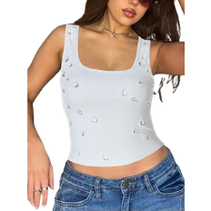 Shein Women's Sexy Cropped Camisole Tank Top With Diamond And Ribbed Design