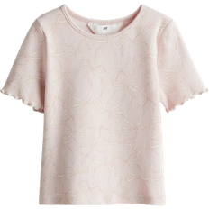 H&M Ribbed Cotton Top - Light Pink/Bows (1295496001)