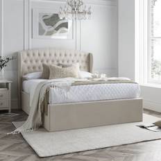 Happy Beds Warwick Oatmeal Velvet Winged Ottoman Frame Bed 166x216.5cm
