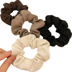 Shein Shein 4pcs Women's Knitted Scrunchies, Solid And Stripe Color, Retro, Elegant Hair Accessories For Daily Wear, Makeup, Dress Up, Clothing Matching And Ponytails. Casual, School Hair Ties Scrunchy Hair Ties