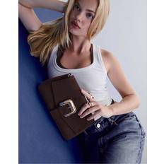 Crossbody Bag With Irregular Buckle - Brown