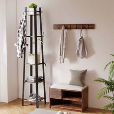 Homcom Industrial Coat Stand with 4 Storage Shelves and 8 Hooks Clothes Rack