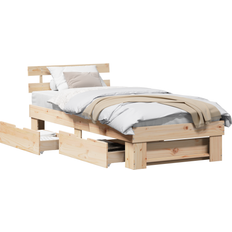 200cm - 90cm Frame Beds vidaXL Drawer with Headboard with Storage Brown 90 x 200 cm Pine Wood Frame Bed