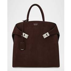 Men - Suede Handbags Ferragamo Men Hug Tote Bag - Brown
