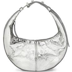 Slide Mini Crinkled Metallic Leather Shoulder Bag - Silver
