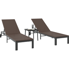 Garden & Outdoor Furniture vidaXL Sunbeds 2 Pcs With Wheels And Table Brown