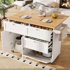 Kitchen Islands Abrihome Rolling Kitchen Island with Drop Leaf - White