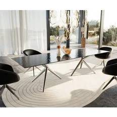 DeLife Esstisch Edge 300x100 Reliefglas Rauchschwarz Spisebord