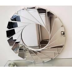 Biznest Round Silver Art Deco Swirl 61 cm Wall Mirror