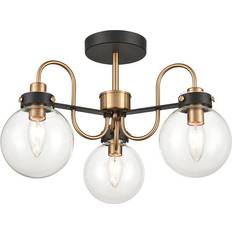 Franklite Equinox 3 Fitting Down Black Gold Ceiling Flush Light