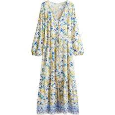 Polyamide Dresses H&M Tie-Belt Crêpe Dress - White/Lemons