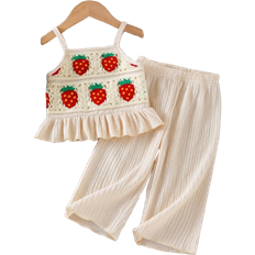Shein SHEIN Vintaside Kids Toddler Girls Casual Daily Fashion Tank Top Floral Embroidery Delicate Soft Solid Color Pants Set, Summer Baby Travel Cute Sunshine Clothing Baby Girl Strawberry Clothes Toddler Girl Strawberry Outfit