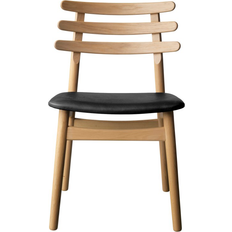 FDB Møbler J48 Oak Nature Lacquered/Black Leather Kitchen Chair 78.5cm