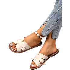 Shein Korean Style Casual Flat Slide Slippers For Women, Open Toe, Braided Roman Style, Suitable For Spring, Summer, Beach, Vacation, Wear With Dresses, Brown