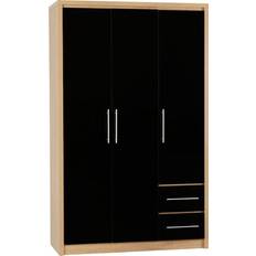 SECONIQUE Seville Black Gloss/Light Oak Effect Veneer Wardrobe 111x180cm