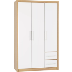 SECONIQUE Seville White Gloss/Light Oak Effect Veneer Wardrobe 111x180cm