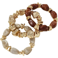 Shein 3pcs Vintage Bohemian Bracelet Set, Thick Multi-Layer Brown Acrylic Beaded Bracelets, For Women Men Party Daily Wear, Luxury High-End