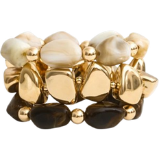 Shein 3pcs Vintage Bohemian Style Thick Multi-Layer Brown Acrylic Beads Bracelet Set, Fashion Luxury Jewelry For Women, Couples, Party And Daily Wear