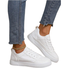 Shein Plus Size Women Sports Shoes, White Versatile Student Shoes, Flat Fashion Sneakers, New White Lace-Up Casual Flat Non-Slip Trainers