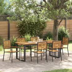 Metall - Svarta Matgrupper vidaXL Trädgårds Matsalsset 7 Pcs Svart 200 x 90 x 75 cm Metall Matgrupp