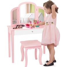 Kids Vanity Table Stool Set Pink