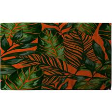 Florals Kitchen Towels Green Tropical Leaves On Orange Kitchen Towel